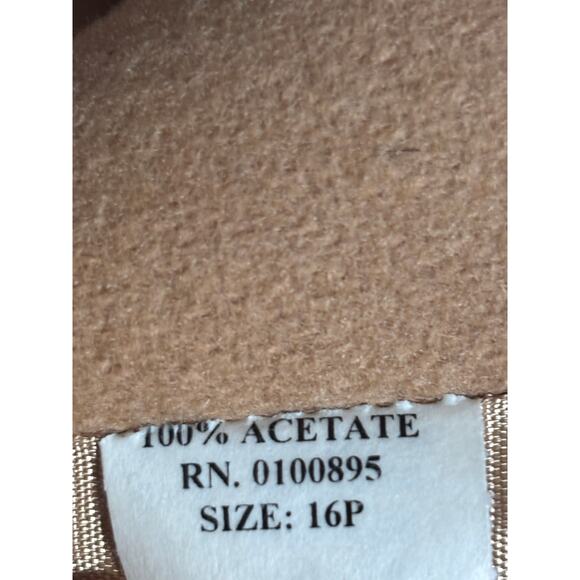 Vintage Camel Wool Coat Faux Fur Collar Cuffs Long Double Breasted 16P Petite - Picture 14 of 15